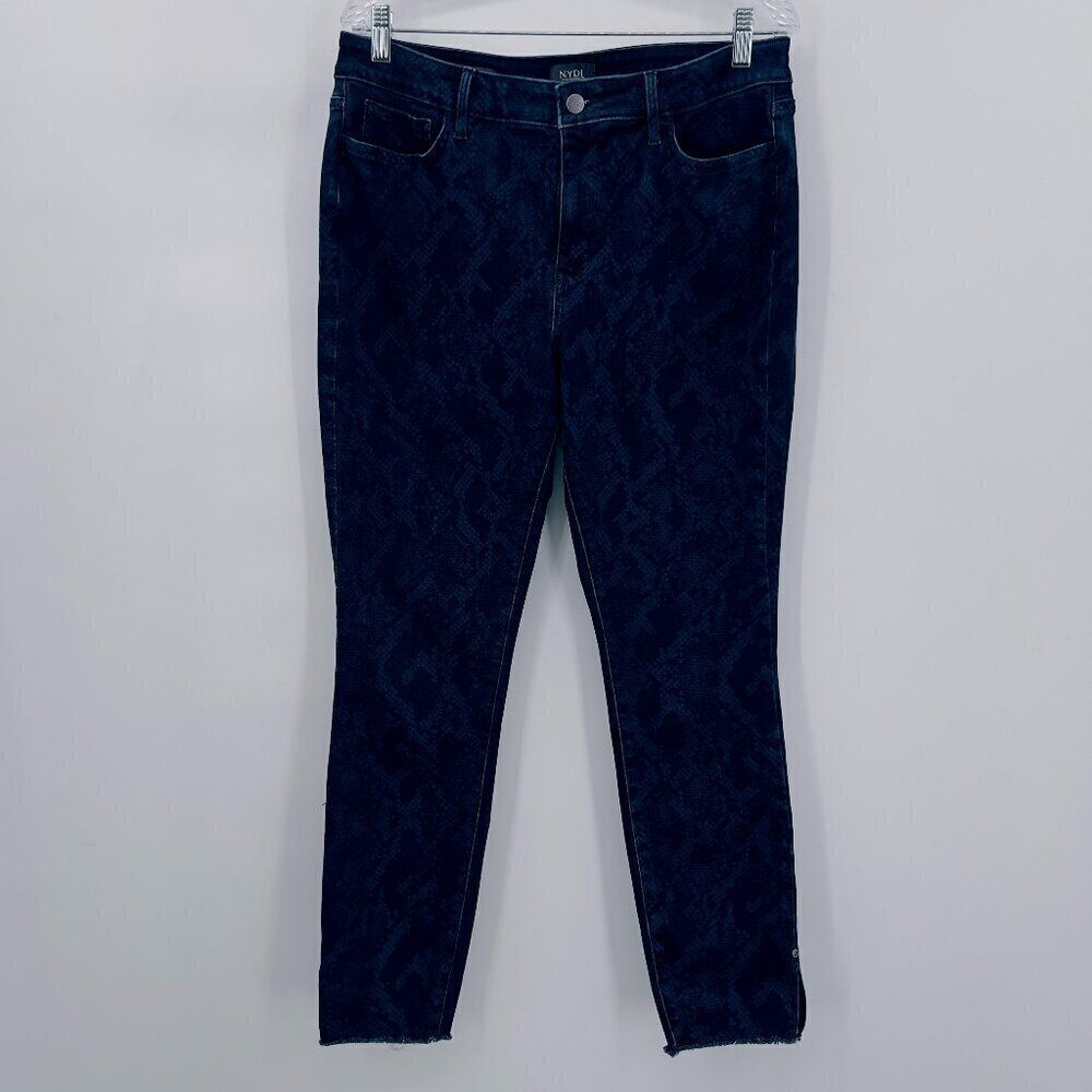 NYDJ Ami Skinny High Rise Snake Print Ankle Slits Jeans Women's 12